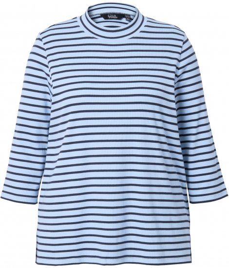 Ulla Popken Striped 3/4 Sleeve Turtleneck Tee Light Blue - Natisnjene majice za ženske - 