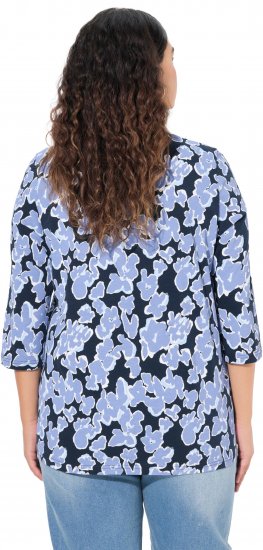 Ulla Popken Floral Print 3/4 Sleeve V-Neck Tee Navy Blue - Natisnjene majice za ženske - 