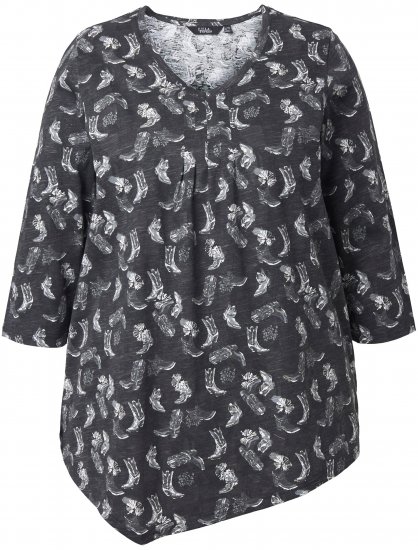 Ulla Popken Asymmetric Cowboy Boot Print Tee Black - Natisnjene majice za ženske - 