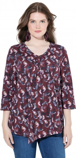 Ulla Popken Asymmetric Cowboy Boot Print Tee Dark Ruby - Natisnjene majice za ženske - 