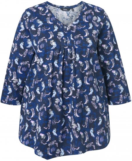 Ulla Popken Asymmetric Cowboy Boot Print Tee Dark Blue - Natisnjene majice za ženske - 