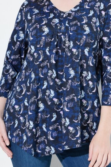 Ulla Popken Asymmetric Cowboy Boot Print Tee Dark Blue - Natisnjene majice za ženske - Ženske majice s potiskom