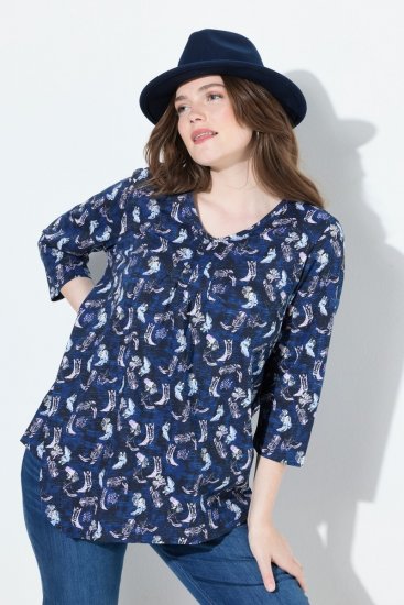Ulla Popken Asymmetric Cowboy Boot Print Tee Dark Blue - Natisnjene majice za ženske - Ženske majice s potiskom