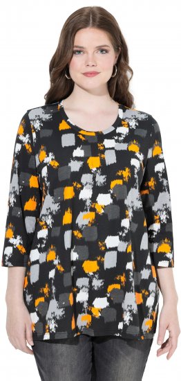 Ulla Popken Graphic Print 3/4 Sleeve Tee Black - Natisnjene majice za ženske - 