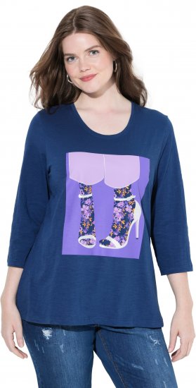 Ulla Popken Fashion Graphic T-Shirt Dark Blue - Natisnjene majice za ženske - 