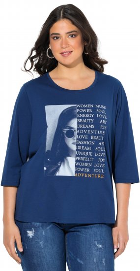 Ulla Popken Inspirational Graphic Lettering 3/4 Sleeve Tee Dark Blue - Natisnjene majice za ženske - 