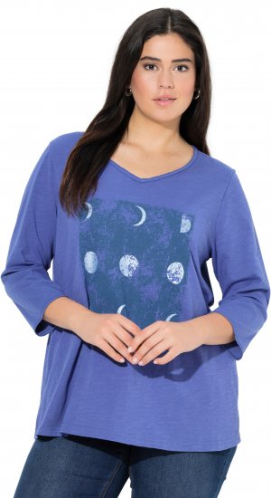 Ulla Popken Meet Me In The Moonlight 3/4 Sleeve Graphic Tee Atlantic Blue - Natisnjene majice za ženske - 