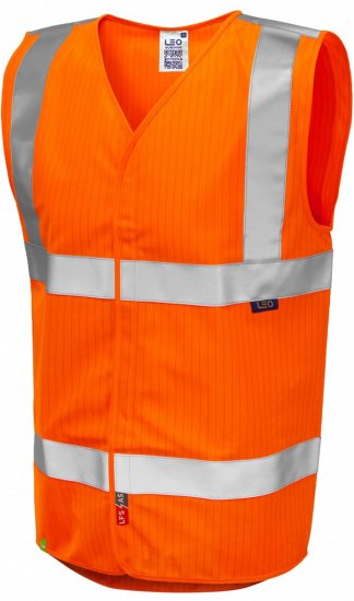 Leo Workwear Clifton Anti-static Waistcoat Hi-Vis Orange - Brezrokavniki visoke vidljivosti - Brezrokavniki visoke vidljivosti 