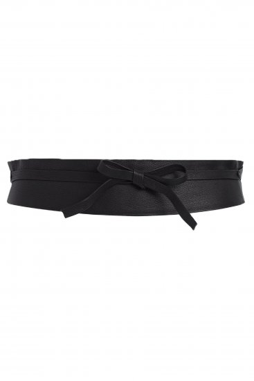 Ulla Popken Soft Leather Tie Belt Black - Ženski pasovi - 