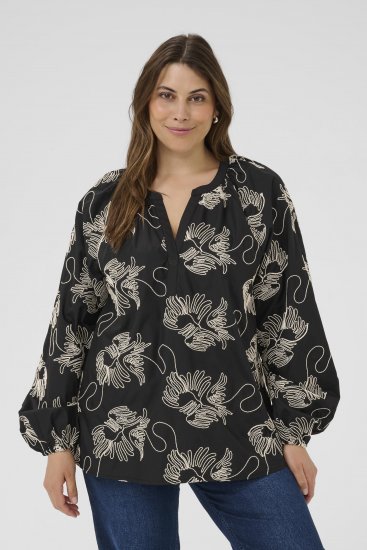 Kaffe Curve Kimmie Blouse Black Chalk Embroidery - Bluze - 