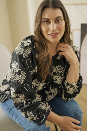 Kaffe Curve Kimmie Blouse Black Chalk Embroidery - Bluze - 