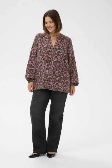 Kaffe Curve Belle Blouse Pink Black Graphic Flower - Bluze - 