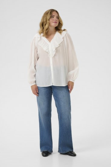 Kaffe Curve Lana Frill Blouse White - Bluze - 