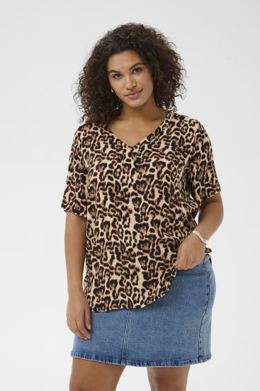Kaffe Curve Ami Short Sleeve Blouse Printed Leopard - Bluze & Tunike - 