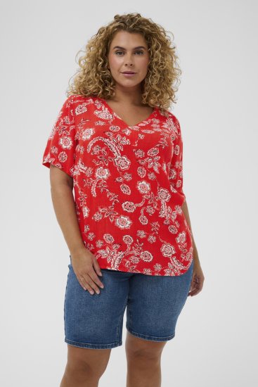 Kaffe Curve Ami Short Sleeve Blouse Printed Poppy Red - Bluze & Tunike - 
