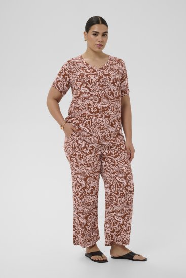 Kaffe Curve Ami Short Sleeve Blouse Printed Henna Brown - Bluze & Tunike - 