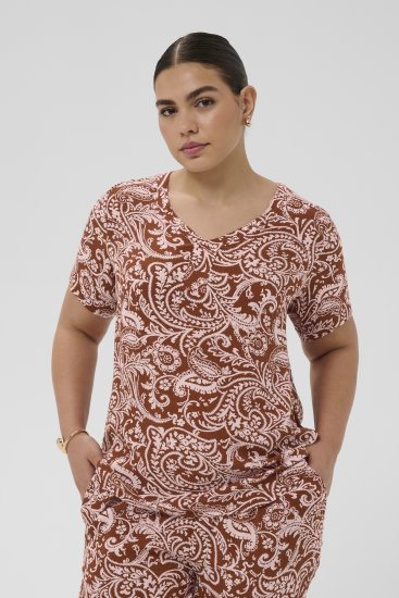 Kaffe Curve Ami Short Sleeve Blouse Printed Henna Brown - Bluze & Tunike - 