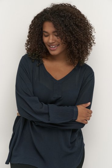 Kaffe Curve Ami Dolgimi rokavi Bluza Polnočno mornarska - Majice - 