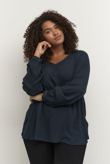 Kaffe Curve Ami Dolgimi rokavi Bluza Polnočno mornarska - Majice - 