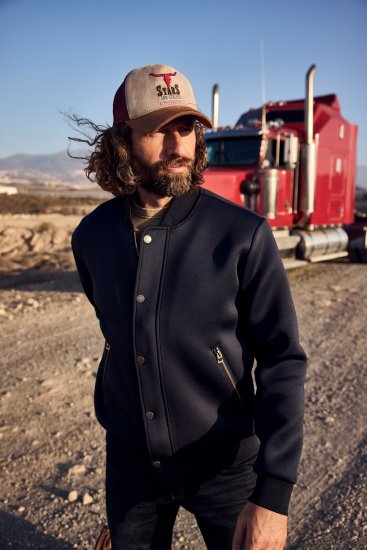 JP1880 College Jacket Scuba Fabric with Zipper Navy - Jakne - Moške bunde za Močnejše Postave