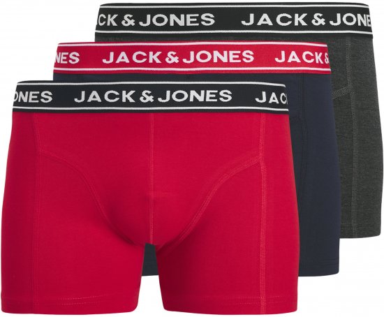Jack & Jones Hector Solid Trunks 3-Pack Navy/Red/Grey - Boksarice - Moške Boksarice za Močnejše postave