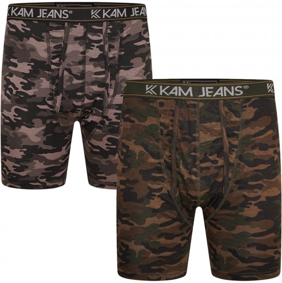 Kam Jeans 813 Camo Print Boxers Charcoal Khaki - Boksarice - Moške Boksarice za Močnejše postave