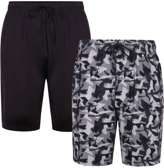 Kam Jeans Twin Pack Shorts Camo/Plain Black - Trenirke & kratke trenirke - Moške Trenirke za Močnejše Postave