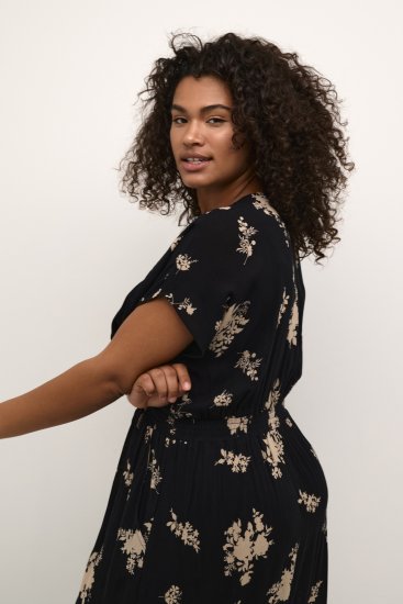 Kaffe Curve Jenna Obleka Črna/Brown Flower potisk - Obleke - 