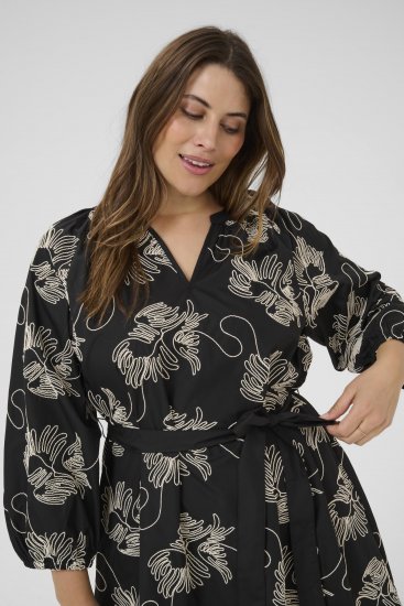 Kaffe Curve Kimmie Dress Black Chalk Embroidery - Midi obleke - 