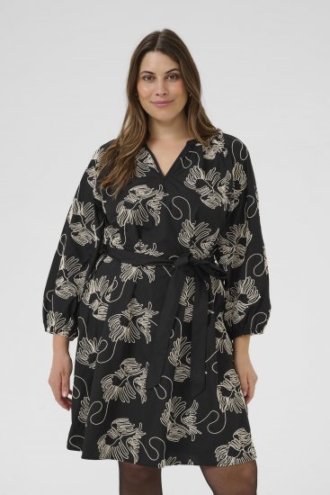 Kaffe Curve Kimmie Dress Black Chalk Embroidery - Midi obleke - 