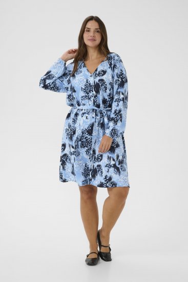 Kaffe Curve Aliana Dress Blue Flower Animal - Midi obleke - 
