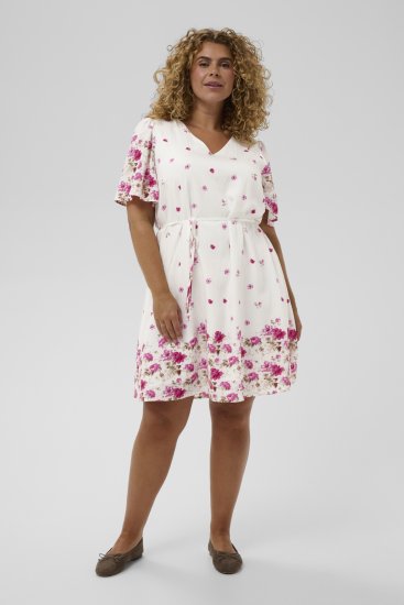 Kaffe Curve Rosa Mini Dress White Rose Border Flower - Mini obleke - 