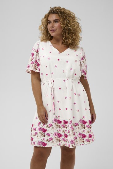 Kaffe Curve Rosa Mini Dress White Rose Border Flower - Mini obleke - 