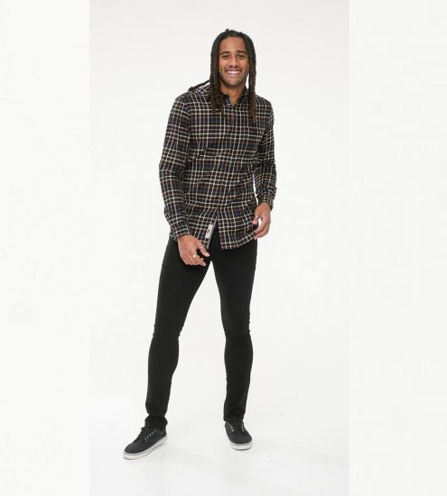 D555 Destin Checked Long Sleeve Shirt Black/Tan Check - Srajce z dolgimi rokavi - 