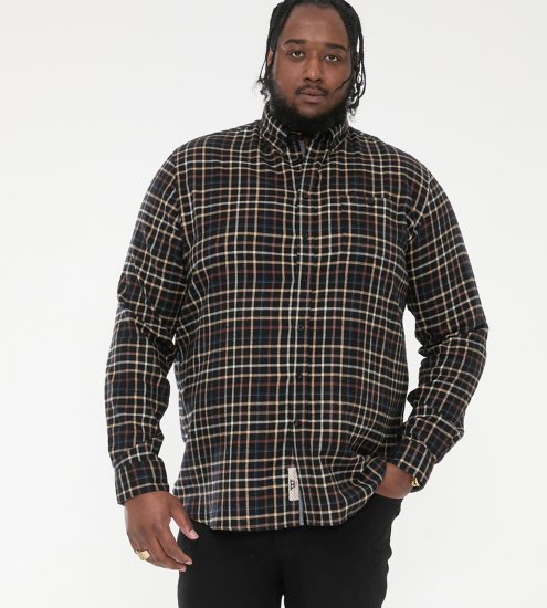 D555 Destin Checked Long Sleeve Shirt Black/Tan Check - Srajce z dolgimi rokavi - 