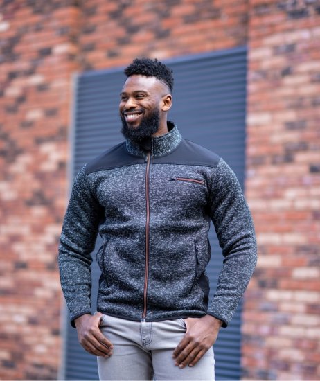 Kam jeans KV133 Twisted Marl Fleece Jacket Black - Jakne - Moške bunde za Močnejše Postave