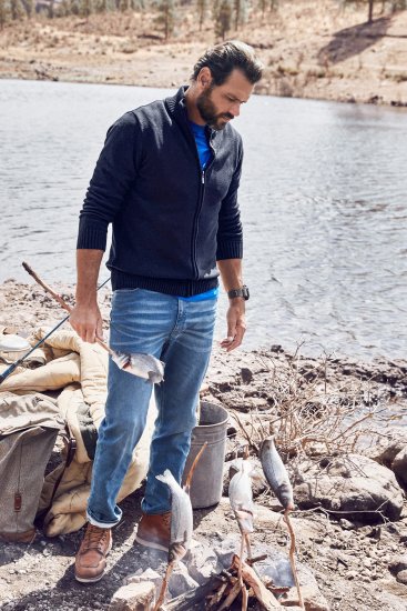 JP1880 Cardigan Knitted with Zipper Navy - Puloverji & jopice - Moški Puloverji & Jopice za Močnejše Postave