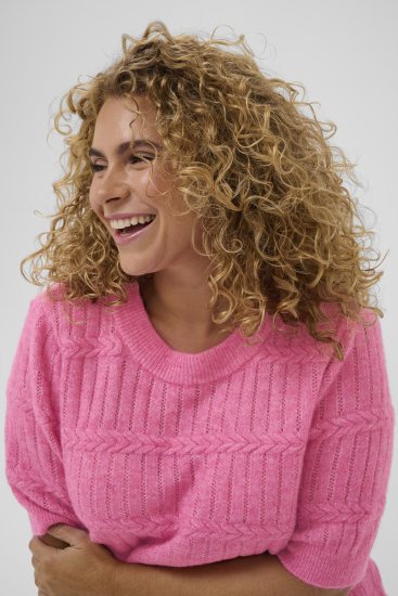 Kaffe Curve Minia Pullover Pink Power Melange - Pleten puloverji - 
