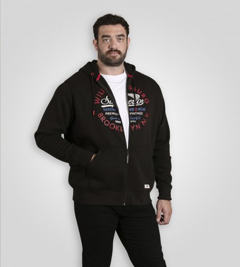 Duke Southampton Brooklyn Chest Print Full Zip Hoodie Black - Puloverji & jopice - Moški Puloverji & Jopice za Močnejše Postave