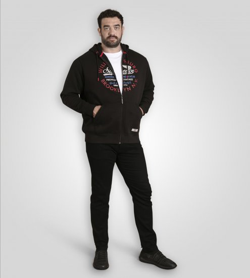 Duke Southampton Brooklyn Chest Print Full Zip Hoodie Black - Puloverji & jopice - Moški Puloverji & Jopice za Močnejše Postave