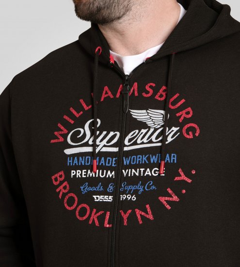 Duke Southampton Brooklyn Chest Print Full Zip Hoodie Black - Puloverji & jopice - Moški Puloverji & Jopice za Močnejše Postave