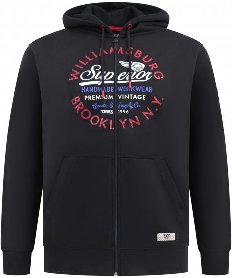 Duke Southampton Brooklyn Chest Print Full Zip Hoodie Black - Puloverji & jopice - Moški Puloverji & Jopice za Močnejše Postave