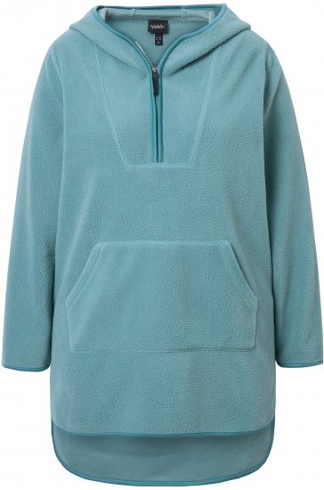 Ulla Popken Teddy Fleece Hooded Zip Neck Sweatshirt Ice Green - Puloverji & jopice - 