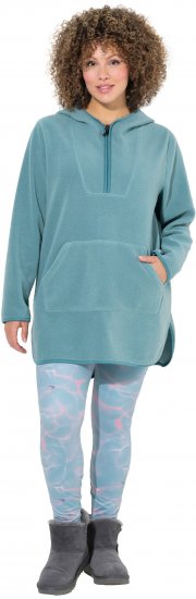 Ulla Popken Teddy Fleece Hooded Zip Neck Sweatshirt Ice Green - Puloverji & jopice - 