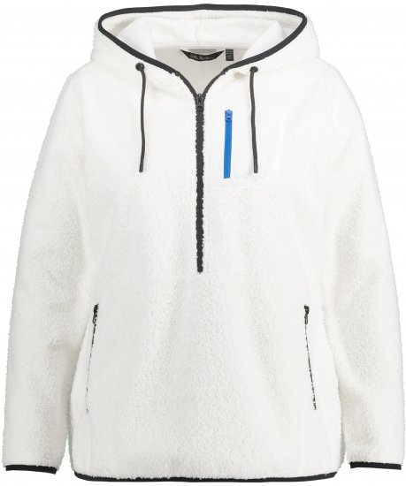 Ulla Popken Teddy Fleece Partial Zip Hoodie Snow White - Puloverji & jopice - 
