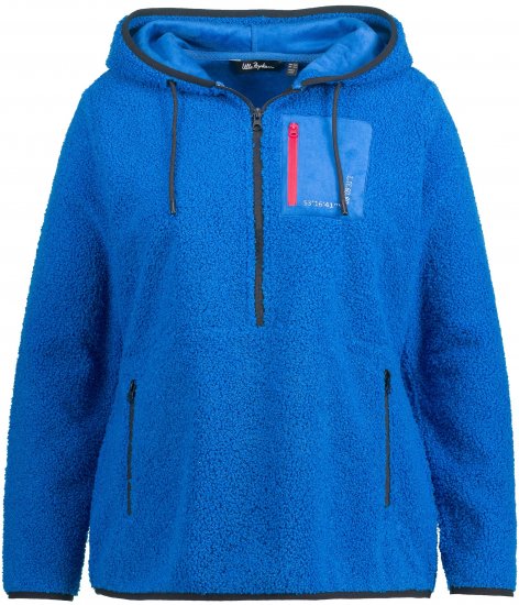 Ulla Popken Teddy Fleece Partial Zip Hoodie Royal Blue - Puloverji & jopice - 