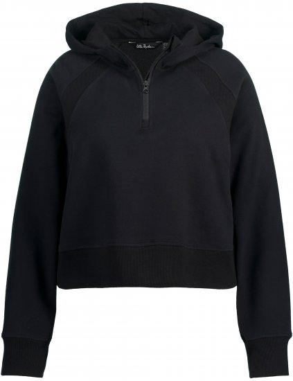 Ulla Popken Ribbed Inset Zip Collar Hoodie Black - Puloverji & jopice - 