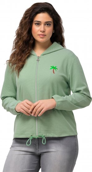 Ulla Popken Drawstring Hem Zip-Up Hoodie Light Green - Puloverji & jopice - 