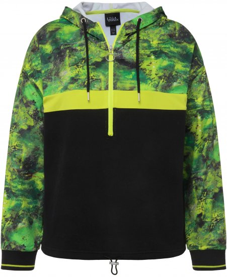 Ulla Popken Mineral Print Quick Dry Hoodie Black - Puloverji & jopice - 