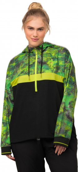Ulla Popken Mineral Print Quick Dry Hoodie Black - Puloverji & jopice - 